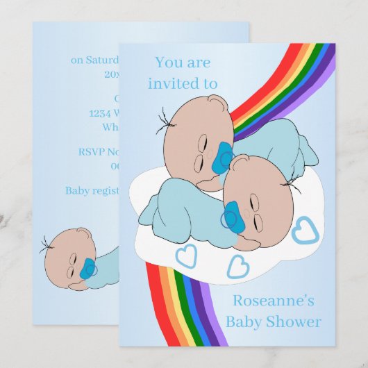 Rainbow Twin Baby Boys Baby Shower Kaart (Voorkant / Achterkant)