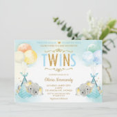 Rainbow Twin Boys Olifant Baby shower Sprinkle Kaart (Staand voorkant)