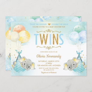 Rainbow Twin Boys Olifant Baby shower Sprinkle Kaart