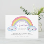 Rainbow Twins Birthday Invitation Kaart (Staand voorkant)