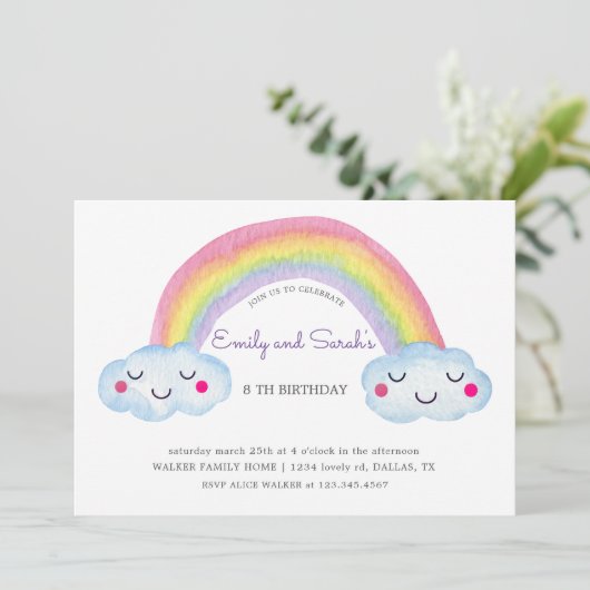 Rainbow Twins Birthday Invitation Kaart (Staand voorkant)