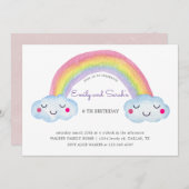 Rainbow Twins Birthday Invitation Kaart (Voorkant / Achterkant)