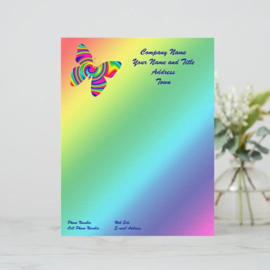 Rainbow Twirl Butterfly Briefhoofd Ontwerp (Staand voorkant)