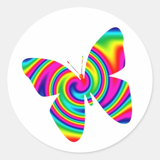 Rainbow Twirl Butterfly Cutouts Ronde Sticker (Voorkant)