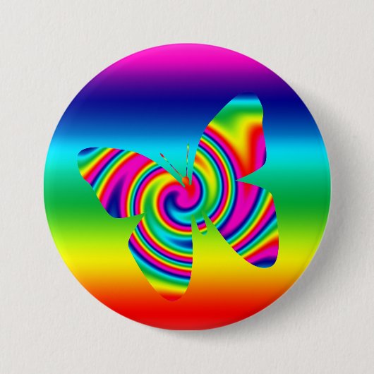 Rainbow Twirl Butterfly Ronde Button 7,6 Cm (Voorkant)