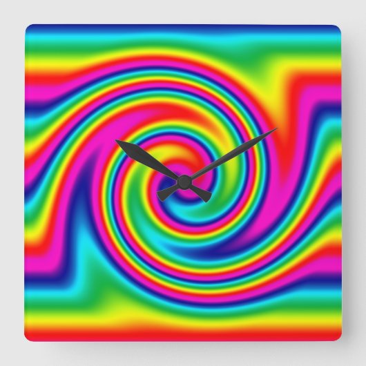 Rainbow Twirl Vierkante Klok (Voorkant)
