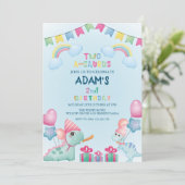 Rainbow two-a-saurus 2e verjaardag Blauwe Dinosaur Kaart (Staand voorkant)