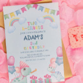 Rainbow two-a-saurus 2e verjaardag Blauwe Dinosaur Kaart