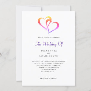 Rainbow Two Heart Wedding Invitation Kaart