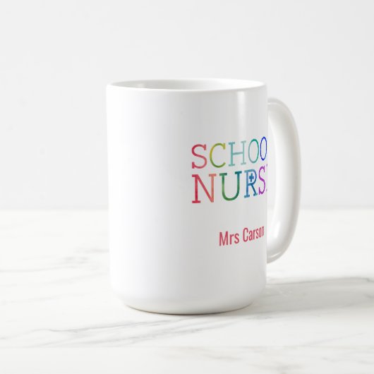 Rainbow Typography School Nurse Personalized Koffiemok (Voorkant rechts)
