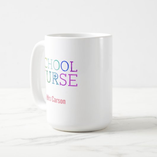 Rainbow Typography School Nurse Personalized Koffiemok (Voorkant links)