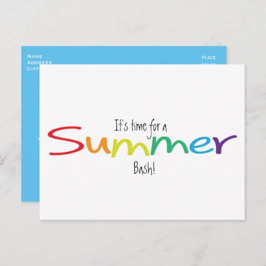Rainbow Typography Summer Bash Party Sale Briefkaa Uitnodiging Briefkaart (Voorkant / Achterkant)