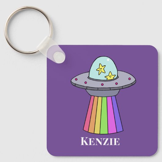 Rainbow UFO gepersonaliseerde Sleutelhanger (Voorkant)