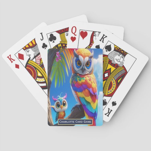 Rainbow Uilen Perch Schattige Voeg naam toe kinder Pokerkaarten (Achterkant)
