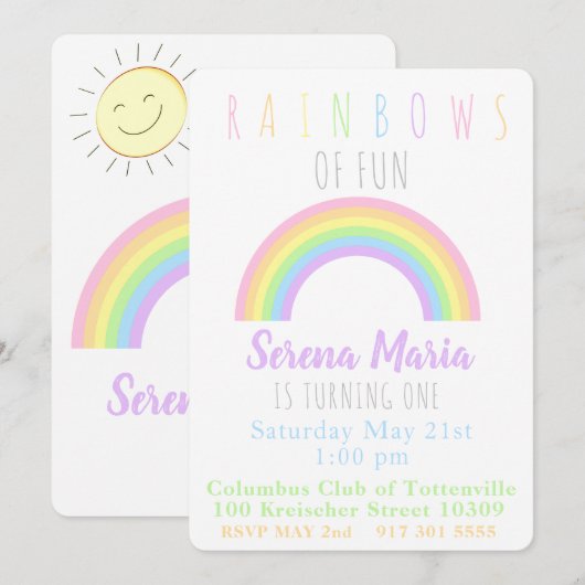 Rainbow-uitnodiging voor pasteelregenboog kaart (Voorkant / Achterkant)