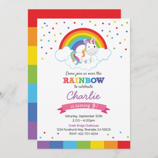 Rainbow-uitnodiging voor viering kaart (Voorkant / Achterkant)