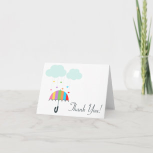 Rainbow Umbrella Neutral Baby shower Dank u Bedankkaart