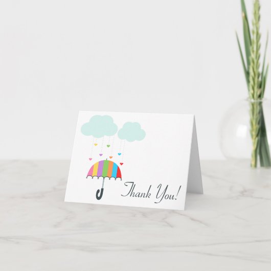 Rainbow Umbrella Neutral Baby shower Dank u Bedankkaart (Voorkant)