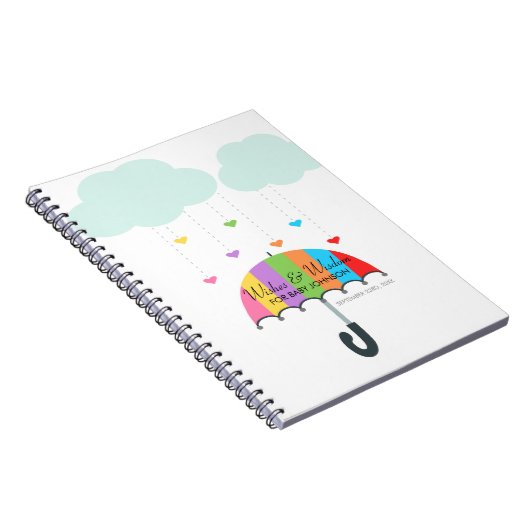 Rainbow Umbrella Neutral Baby shower Gastenboek Notitieboek (Rechterzijde)