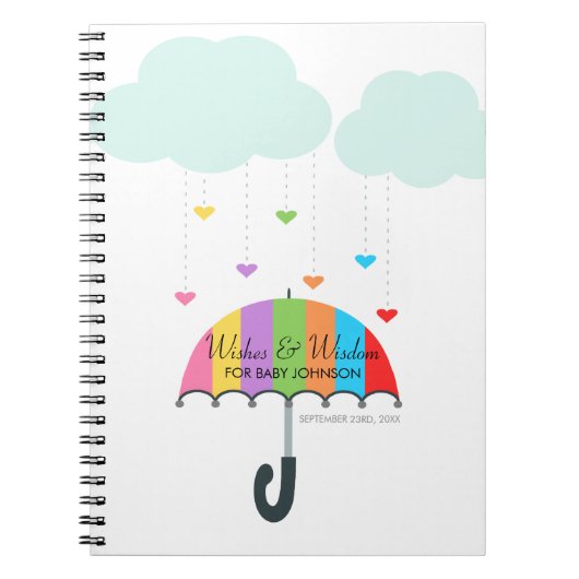 Rainbow Umbrella Neutral Baby shower Gastenboek Notitieboek (Voorkant)