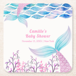 Rainbow Under Zee Mermaid Tail Baby shower Kartonnen Onderzetters