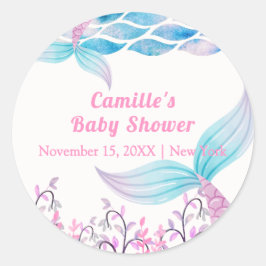 Rainbow Under Zee Mermaid Tail Baby shower Ronde Sticker