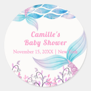 Rainbow Under Zee Mermaid Tail Baby shower Ronde Sticker