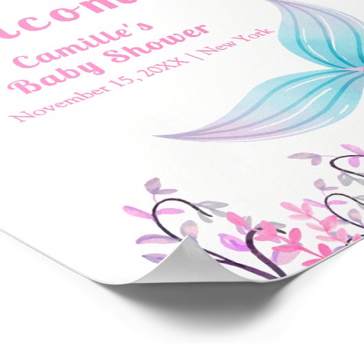 Rainbow Under Zee Mermaid Tail Baby shower Welkom Poster (Hoek)