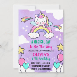 Rainbow Unicorn 1 jarig meisje Kaart