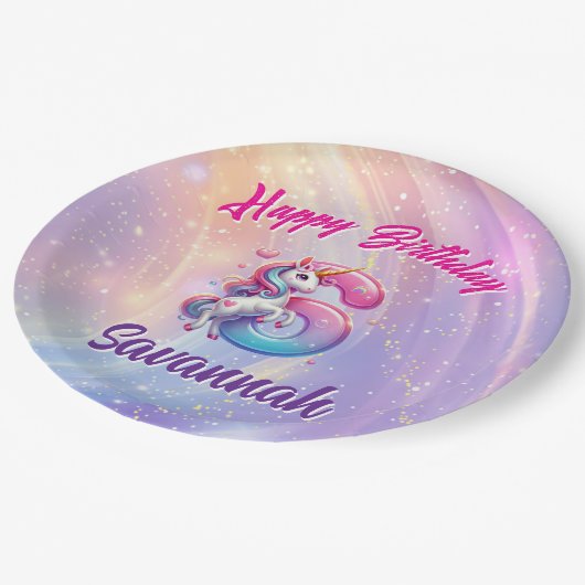 Rainbow Unicorn 6e verjaardag Papieren Bordje (Gekanteld)