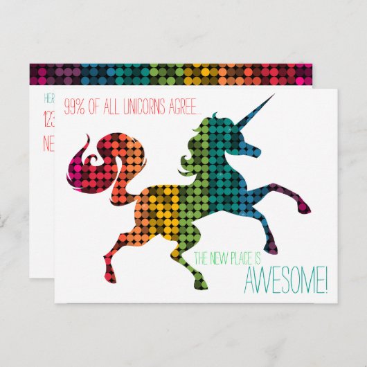 Rainbow Unicorn Aangepaste adreswijziging Briefkaa Aankondigingskaart (Voorkant / Achterkant)