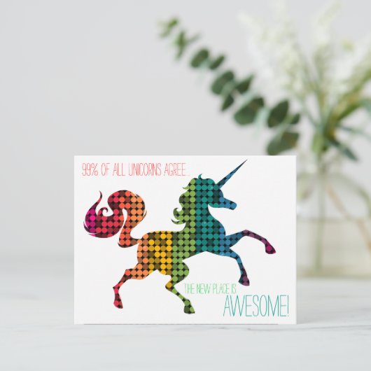 Rainbow Unicorn Aangepaste adreswijziging Briefkaa Aankondigingskaart (Staand voorkant)