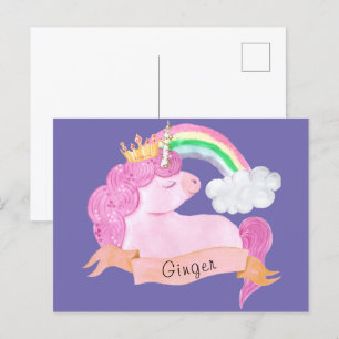 🌈 Rainbow Unicorn - Aangepaste naam Briefkaart