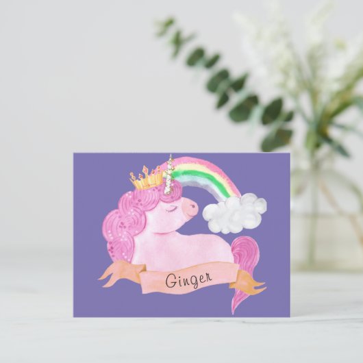 🌈 Rainbow Unicorn - Aangepaste naam Briefkaart (Staand voorkant)