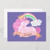 🌈 Rainbow Unicorn - Aangepaste naam Briefkaart (Voorkant / Achterkant)