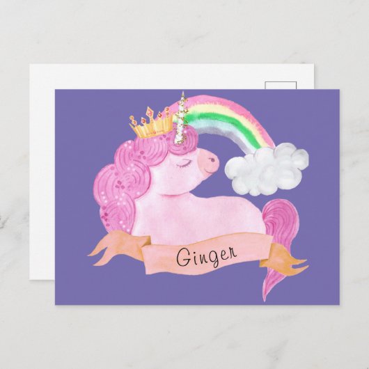 🌈 Rainbow Unicorn - Aangepaste naam Briefkaart (Voorkant / Achterkant)