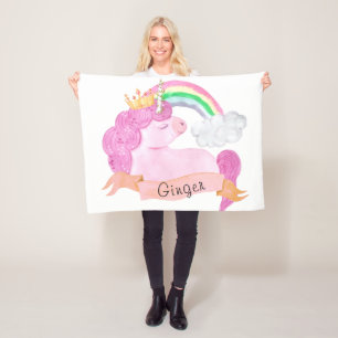 🌈 Rainbow Unicorn - Aangepaste naam Fleece Deken