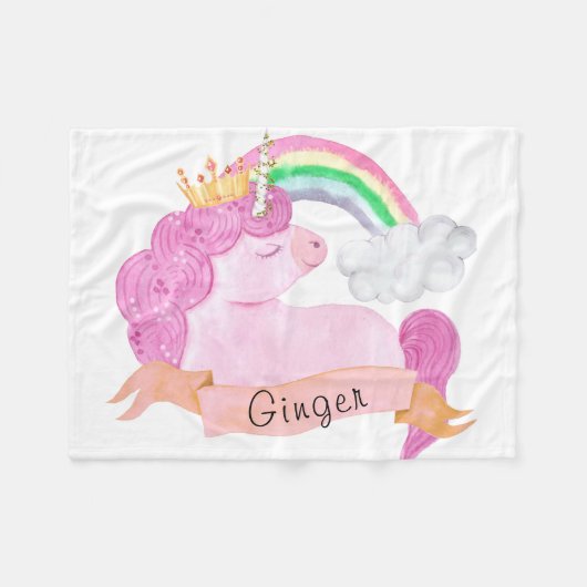 🌈 Rainbow Unicorn - Aangepaste naam Fleece Deken (Voorkant (Horizontaal))