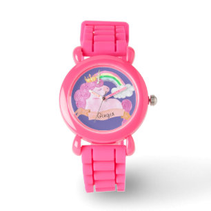 🌈 Rainbow Unicorn - Aangepaste naam Horloge