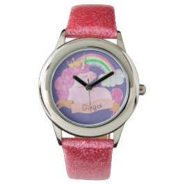 🌈 Rainbow Unicorn - Aangepaste naam Horloge