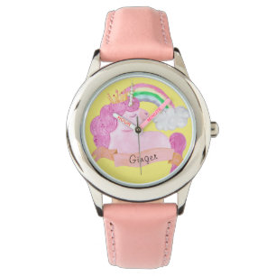 🌈 Rainbow Unicorn - Aangepaste naam Horloge
