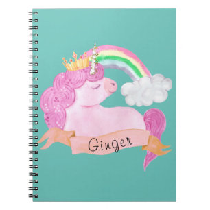 🌈 Rainbow Unicorn - Aangepaste naam Notitieboek