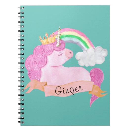 🌈 Rainbow Unicorn - Aangepaste naam Notitieboek (Voorkant)