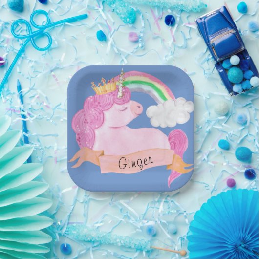 🌈 Rainbow Unicorn - Aangepaste naam Papieren Bordje (Feest)