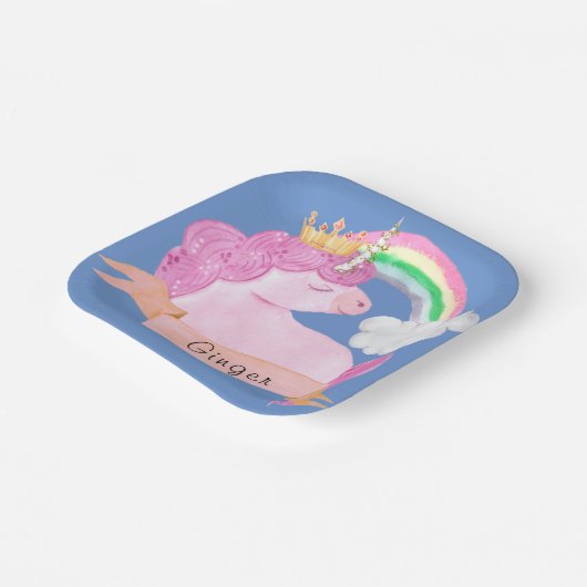 🌈 Rainbow Unicorn - Aangepaste naam Papieren Bordje (Gebogen)