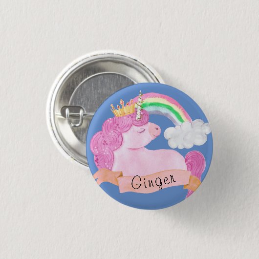 🌈 Rainbow Unicorn - Aangepaste naam Ronde Button 3,2 Cm (Voorkant /achterkant)