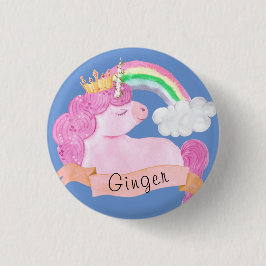 🌈 Rainbow Unicorn - Aangepaste naam Ronde Button 3,2 Cm
