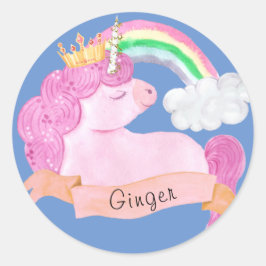 🌈 Rainbow Unicorn - Aangepaste naam Ronde Sticker