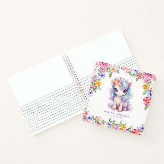 Rainbow Unicorn Aangepaste naam Schattigee Kinder  Notitieboek (Binnen)