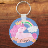 🌈 Rainbow Unicorn - Aangepaste naam Sleutelhanger (Voorkant)